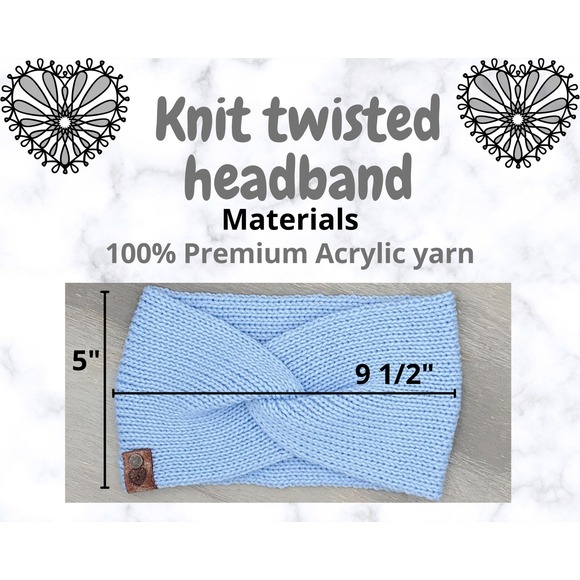 Handmade Knit Twisted‎ Headband | Soft Blue Winter Ear Warmer - Picture 2 of 8